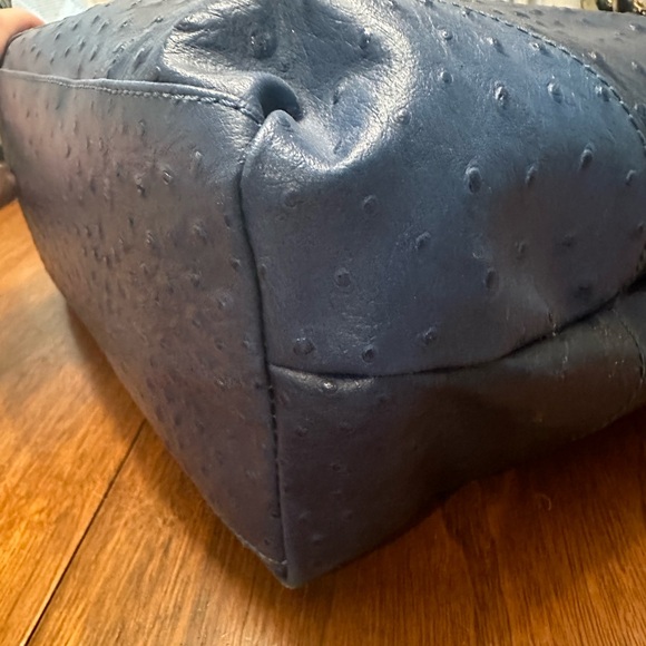 Large Italian Ostrich Leather Tote in Blue - Picture 6 of 13